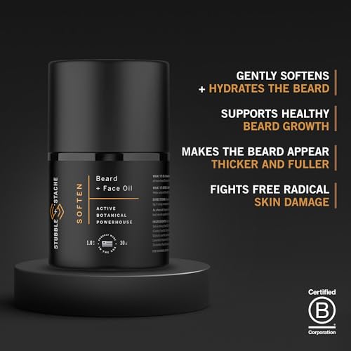 stubble & stache Hydrating Beard Oil for Men ? Dual-Use Face & Beard Moisturizer & Conditioner with Baobab, Jojoba & Argan ? Softens Hair, Stops Itch & Dry Skin ? Lightweight Non-Greasy Oil, 1 fl oz