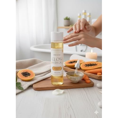 Brightening Body Oil with Carrot, Collagen & Papaya ? Deep Moisturizing, Even Skin Tone, Radiant Glow, Lightweight & Fast-Absorbing Formula, 200ml