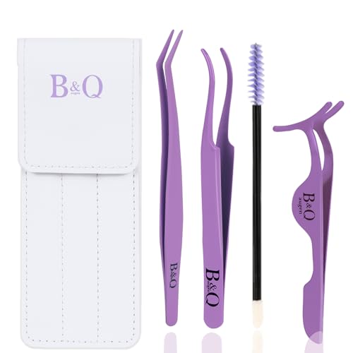 B&Q Eyelash Applicator Tool 3 PCS Lash Applicator Tool Kit Lash Tweezers for Eyelash Extensions Application Tool and Removal £¨Purple,3 PCS£©