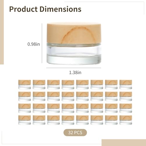 32 Pcs 5 Gram Glass Cosmetic Jars with Lids, Glass Cosmetic Containers, Refillable, Empty Sample Bottles for Lotions, Eye Cream, Balms, DIY Beauty
