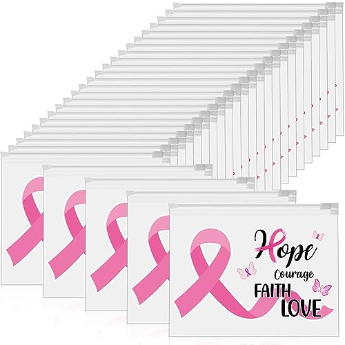 Abbylike 150 Pcs Breast Cancer Awareness Makeup Bags Bulk Pink Cosmetic Pouches Breast Cancer Survivor Gifts for Woman Girls EVA Waterproof Zipper Pouch Travel Toiletry Cosmetic Organizer(Ribbon)