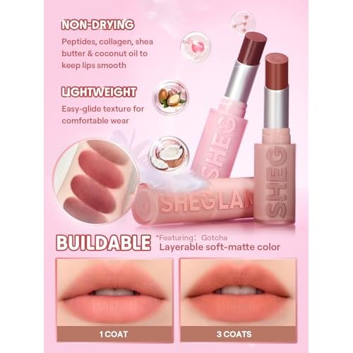 SHEGLAM Lip Veil Cushion Lightweight Lipstick Matte Soft High Pigmented Long-Lasting Lipstick-High Key