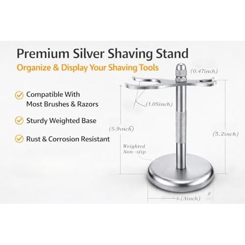 Men's Shaving & Grooming Set, Double Edge Safety Razor, Shaving Brush, Razor & Brush Stand,10 Blades, Shaving Bowl, Valentine Gift For Men, Gift for Fathers/Dads (Silver)