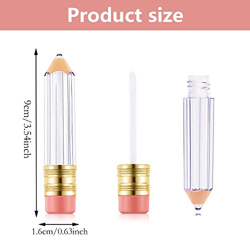 Blulu 24 Pcs 5 ml Empty Pencil Lip Gloss Tubes Bulk, Pencil Shaped Lip Gloss Containers Clear Mini Refillable Lips Balm Tubes DIY Cute Teacher Appreciation Week Gift Teachers' Day Gift for Women