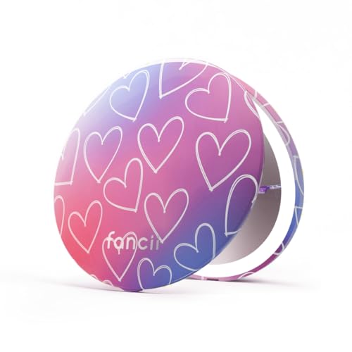 Fancii Mini Taylor Compact Magnifying Mirror with LED Light, 10x/1x, Rechargeable, 3 Light Settings, Dimmable - Small Lighted Travel Handheld Mirror for Pocket, Handbag, Purse, 2-Sided (Lovestruck)