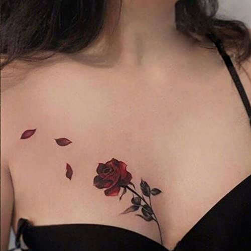 Temporary Tattoo Rose Red Flower for Women Body Arm Art Fake Fake Waterproof Tattoo Arm Hand Chest Shoulder Tattoo 11 Sheets