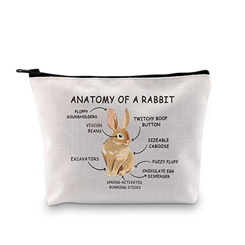 G2TUP Rabbit Bunny Lover Gift Anatomy Of A Rabbit Makeup Bag Bunny Owner Cosmetic Bag Bunny Themed Gift Bunny Mom Zipper Travel Bag (Anatomy Of A Rabbit White Bag)