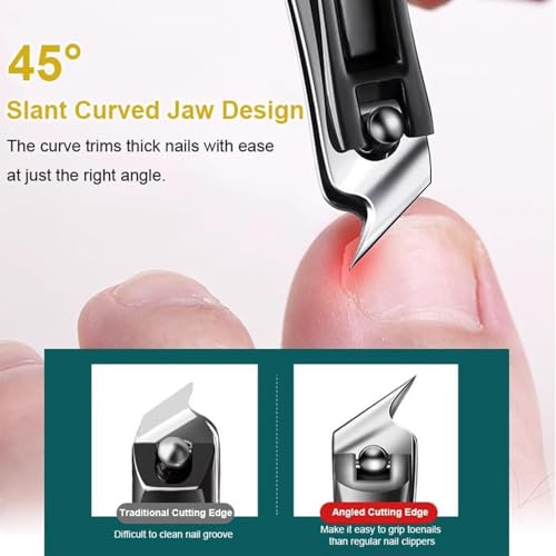 Electric Nail Clipper, Upgraded Electric Nail Trimmers with LED Light, Baby Nail File with 3 Adjustable Speeds, Slant Curved Blade Nail Clipper for Thick Toenails and Ingrown Nails, for Adults, Kids