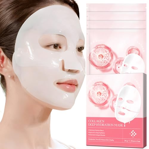 Collagen Face Mask, Bio-Collagen Deep Hydrating Overnight Mask with Hyaluronic Acid, Anti Wrinkle Lifting Mask for All Skin Types, Anti Aging Facial Mask,Pore-Minimizing,Firming&Elasticity(4 PCS)