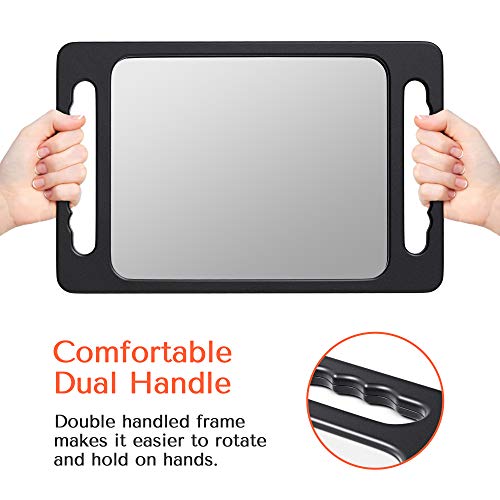 TASALON Unbreakable Hand Mirror with Double Handle - Large Handheld Barber Design for Hair and Beauty Salon - Durable Hand Held for Barbershop - Lightweight Haircut Mirror with Double Handgrip