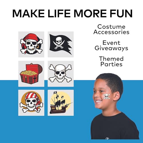 Fun Express Pirate Tattoos | Temporary Tattoo Kids | Costume Apparel Dress Up | Party Accessories | Birthday Favors Supplies Decorations | Pirate Treasure Stickers Tattoo | 72 Pieces