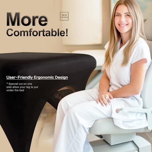 2-Piece Spa Bed Cover Professional Lash Bed Cover Stretchy Massage Table Cover Beauty Bed Protective Topper, Excellent for Lash Extension, Spa, Massage, Beauty Salon, Wax, Tattoo (Black)