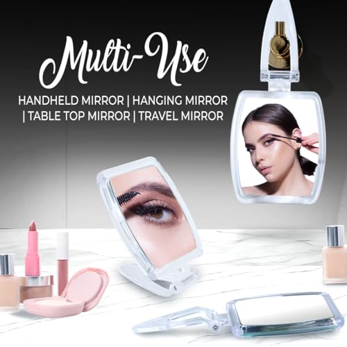 High Magnification Travel Hand Mirror - Foldable 10X & 1X Magnifying Makeup Mirror, 3-in-1 Handheld Mirror, Hanging Mirror, Table Mirror - 3.3" x 7.3" (Unfolded) / 3.3¡± x 4.4¡± (Folded)
