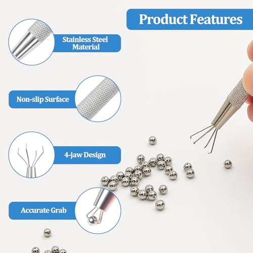 Piercing Ball Grabber,2 PCS Piercing Removal Tool,4-Claw Diamond Tweezers for Easy Jewelry Changing,Stainless Steel Gem Pickup Tool,Earring Pearl Grabber