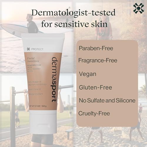 Dermasport SPF 50 Sunscreen for Face Lotion for Athletes, Zinc Oxide Hydrating, Non-Greasy, Broad Spectrum Sun Protection, Oil-Free, Reef-Safe, Face Sunscreen Resistant to every Sport