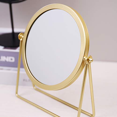 Iron Tabletop Makeup Mirror, Round Swivel Desktop Stand Mirror, 360¡ÆRotation One-Sided Dressing Table Mirror(Golden)
