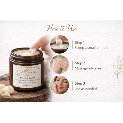 Grass Fed Beef Tallow Balm ?Tallow Moisturizer for Dry & Sensitive Skin ? Natural Face & Body Cream with Organic Jojoba Oil ? Unscented 4 oz