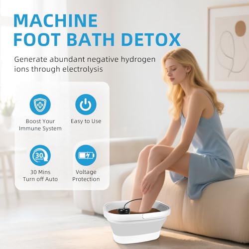 ZhanHao Ionic Foot Bath Detox Machine, Ionic Foot Spa to Remove Toxins with 2 Arrays, 80 Disposable Foot Bath Liners, Detoxification Sea Salt, Folding Bathtub, Gift for Women