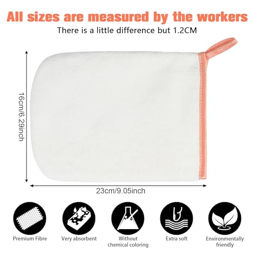 PHOGARY 8 Pack Microfiber Wash Mitts for Face Body, Super Soft Absorbent Coral Fleece Facial Cloths Bath Shower Mitt, Reusable Makeup Remover Washcloths, White, 6x9in