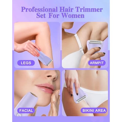 Bikini Trimmer for Women, Electric Razor for Pubic Hair 3-in-1, Bikini Shaver for Legs Body Hair, Womens Electric Razor IPX6 Waterproof, Gifts for Women,Purple