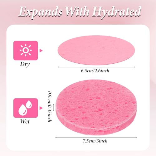 300 Count Compressed Facial Sponges for Cleansing, Disposable Face Sponge for Estheticians, Travel Face Sponge for Facial Spa Exfoliating Makeup Mask Removal, Pink
