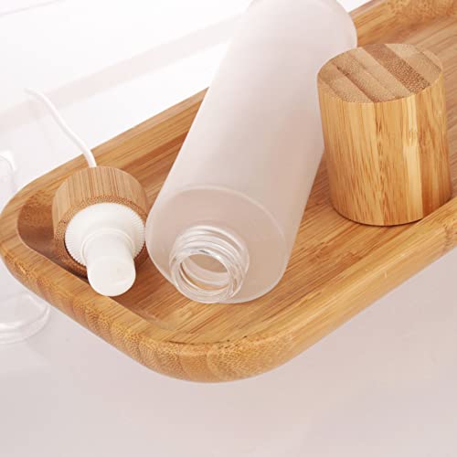 COSIDEA 4 pcs Empty5oz /150ml bamboo lid Frosted glass spray bottle with fine mist despenser head for liquid perfume toiletries containers, toner bottles