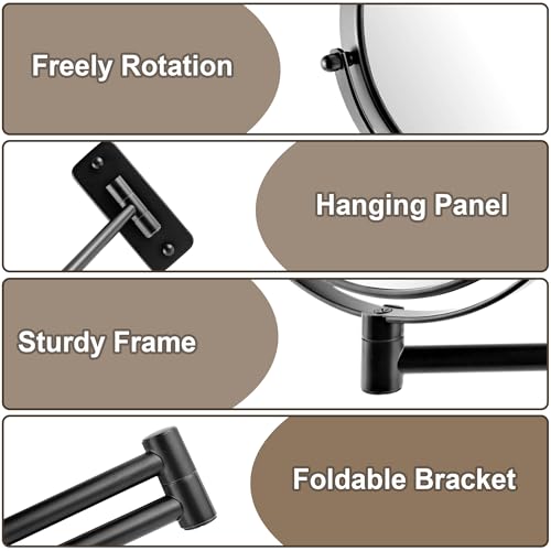 JANEEVA 8" Wall Mounted Makeup Mirror, 1X/10X Magnifying Mirror with 360¡Æ Extendable Arm, Double Sided Bathroom Vanity Mirror for Man & Woman (Matte Black)