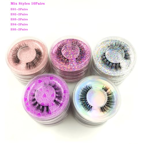 False Eyelashes 10 pairs Natural Look Eyelashes, 5D Faux Mink False Lash Bulk Fluffy Wholesale Lashes 12-14mm