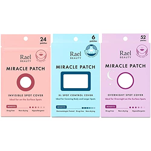 Rael Miracle Bundle - Invisible Spot Cover (24 Count), XL Spot Control Cover (6 Count), Overnight Spot Cover (52 Count)