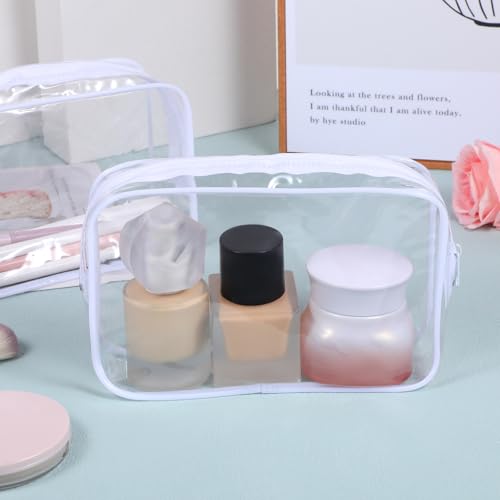 20 Pieces Clear Cosmetic Makeup Bags with Zipper Transparent Cosmetic Bag Clear Makeup Bags Bulk Waterproof Portable Transparent Zippered Organizer Case for Travel Bathroom (White)