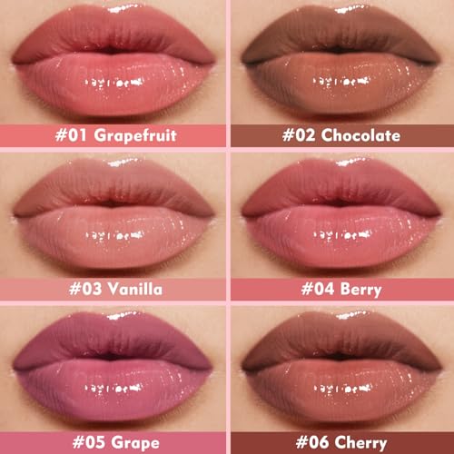 KIMUSE 6 Pcs Tinted Lip Butter Hydration Balm Set, 6 Flavored Shades Hydrating Plumping Gloss with Hyaluronic Acid & Vitamin E, Sheer Tint, Non-Sticky | Vegan Lip Care Makeup for Dry Lips & Daily