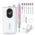 AIRSEE Updated Professional Nail Drill,Rechargeable Cordless Efile Machine for Acrylic Extension Gel Dip Powder Powerful Portable Efile 56 Sanding Bands 7 Bits,Low Noise Low Heat,G7 Pink