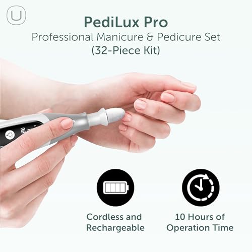 PediLux Pro Professional Manicure Pedicure Kit, Thick Toenail Grinder, Cordless Electric Nail File Drill, Toe Nail for Dremel Tool, Filer, Sander, Remove Callus for Humans, Men, Women, Seniors