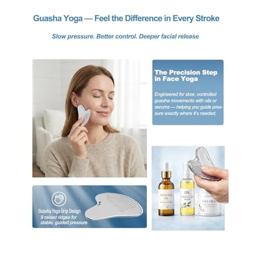 Yeamon Gua Sha Facial Tools & Massager Set, Stainless Steel Skin Care Tools for Face and Body, 3-in-1 Head Massage Combs & Roller fo Face Neck Body and Eye, Self Care Gift for Woman & Man