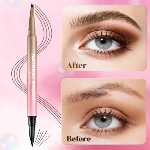 Microblading Eyebrow Pencil for Women, Waterproof Eyebrow Pen with Micro-Fork Tip & Precise Brush-Tip, Natural Hair-Like Brows, Long-Lasting Smudge-Proof Eye Brow Tint,Light Brown,1 Pack