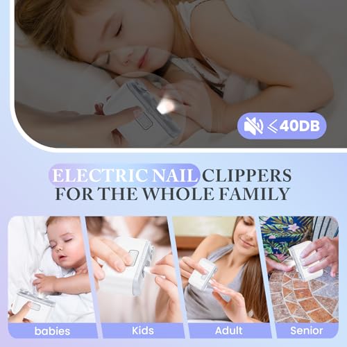 Electric Nail Clipper,Automatic Nail Clipper,Rechargeable 2 Speed Nail Clippers Set,45DB Nail Kit,LED Light Electric Nail Clippers for Kids,Adults,Seniors,2 in 1Design Manicure Set Portable White