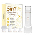 Bikini Trimmer for Women, 5-in-1 Electric Razors Shaver, IPX7 Waterproof Cordless Body Hair Trimmer, Rechargeable Facial & Pubic Hair Remover, Ceramic Blade Bikini Shaver, Gifts for Women (White)