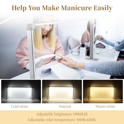 Nail Table Light Foldable - Nail Light for Desk, Square Led Frame Manicure Nail Desk Lamp for Tattoo Lash Tech, 3 Color Temperature 4000k-6500k