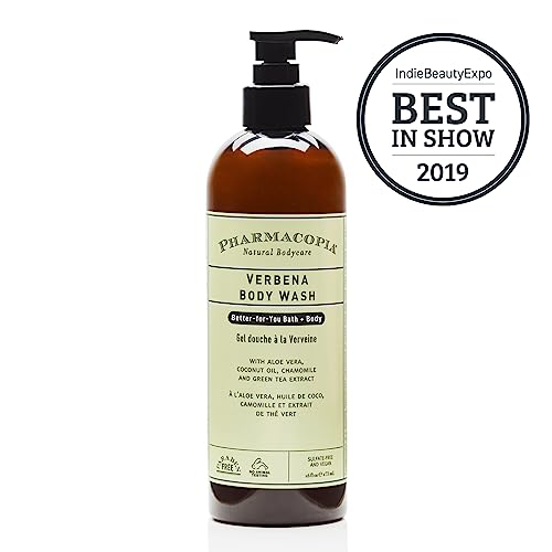 Pharmacopia Verbena Body Wash - Natural Shower Gel, Moisturizing and Nourishing Body Cleanser - Infused with Organic Aloe Vera, Coconut Oil, and Green Tea Extract - Vegan, and Cruelty-Free, 16 oz