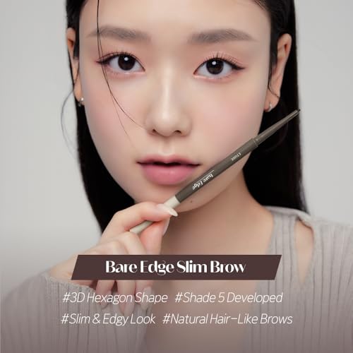 ETUDE Bare Edge Brow Pencil, Eyebrow Pencil, Slim 3D Hexagon, Natural Looking, Korean Makeup, Beauty, Grey Brown (0.003 Ounce)