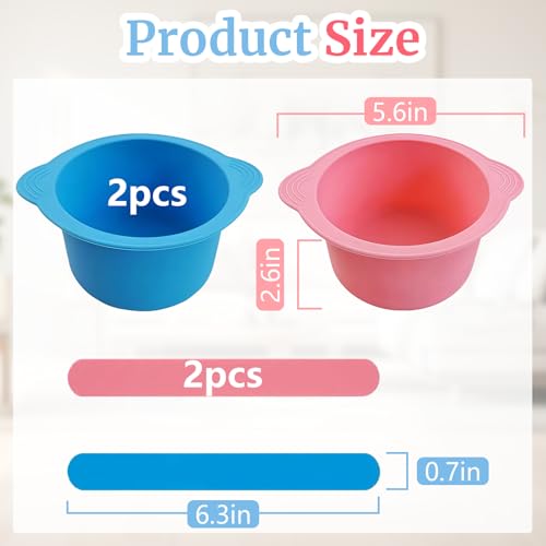 2 Pack Silicone Wax Warmer Liner with Spatula Sticks - Reusable Non-Stick Wax Pot Bowl Replacement,Wax Melt Liner for Hair Removal Waxing Supplies (Pink/Blue)
