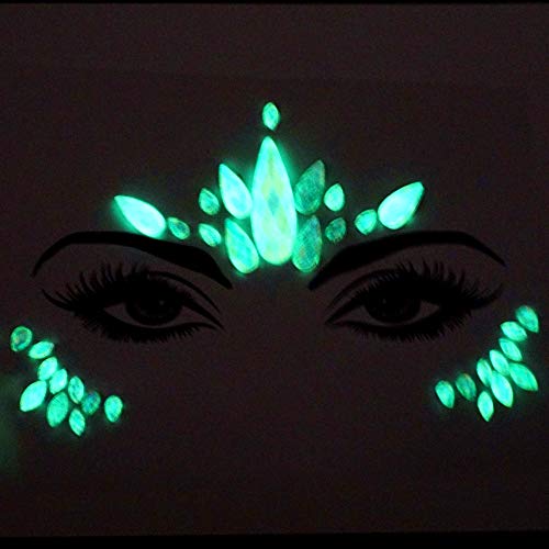 fluorescent face gems makeup glow in the dark face jewels festival rhinestone pastie fluorescence crystals body tattoo stickers forehead jewelry Team Bride (tp344 flower)