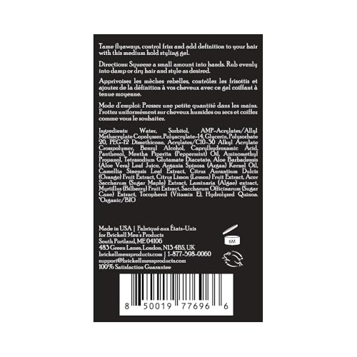 Brickell Men's Hair Styling Hair Gel For Men, Natural and Organic, All Day Hold for Glossy Style, Natural Scented, 2 Ounce