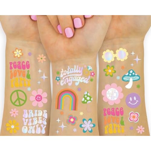xo, Fetti Groovy Bachelorette Temporary Tattoos - 54 Foil Styles | 70's Bach Party Decoration, Bridesmaid Favor, Last Disco, Pastel Dazed Engaged