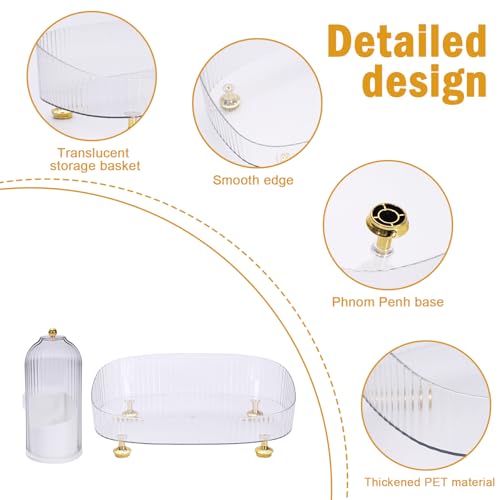 Makeup Organizer 2-Pack, Clear Makeup Brush Holder with Lid + Rotating Tray, Countertop Use, Cosmetic Storage, Make Up Organizers for Counter, Make Up Brush Holder Set for Bathroom Vanity & Dresser