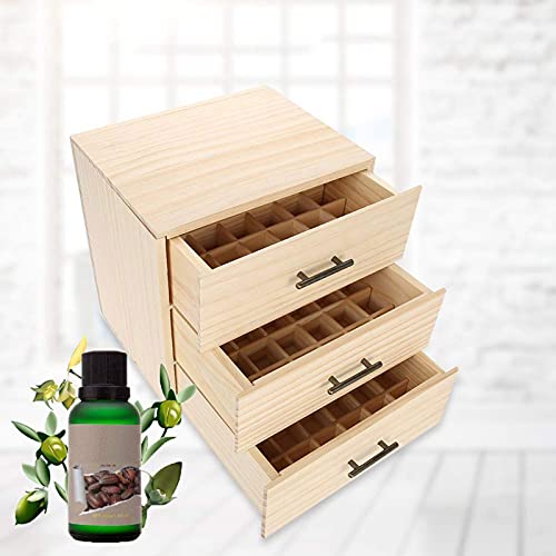 Essential Oil Storage Box - 90 Slots Three-Tiered Wooden Organizer for Oil Bottles, Essential Oil Holder, Large Capacity Cosmetic Travel Case