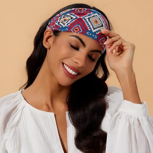 Cicy Bell Headband for Women Boho Yoga Workout Vintage Traditional Folk Patterns Head Wrap Trendy Running Hiking Cycling Hairband