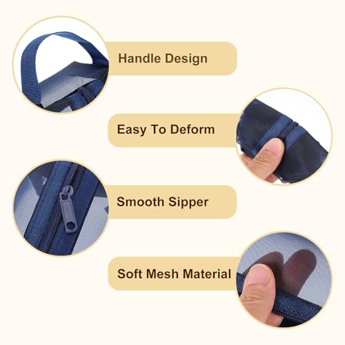uxcell Mini Zipper Mesh Bag 2" x 4", 3 Pcs Nylon Small Makeup Zipper Mesh Pouch Cosmetic Case Mesh Storage Bags for Earphone, Credit Card, Dark Blue