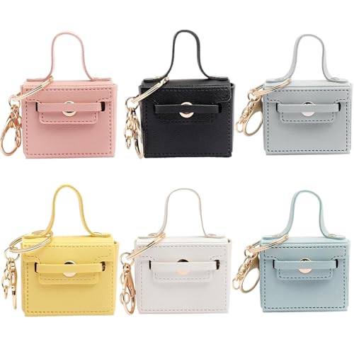 6 Pack Mini Makeup Bag Keychains Small Backpack Keyrings Cute Coin Purse PU Leather Lipstick Bag Card Holder Data Cable Organizer Fashion Bag Pendant Charms Accessories for Women Girls