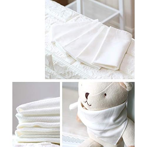 Angel-in-Moms [10 Packs] Organic Cotton Cloth Soft Muslin Gauze Handkerchief Washcloths, Wide Size 14 inch x 14 inch, Facial Cleansing Cloths, Hankies Makeup Remover Towel (Organic Embossing)